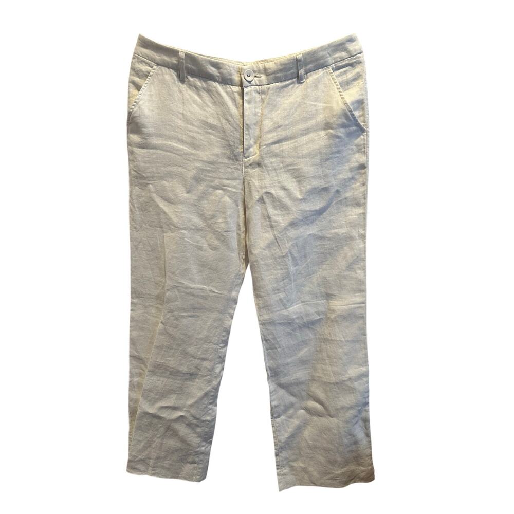 NWT Garnet Hill W’s White Classic Linen Trouser Pants Size 10